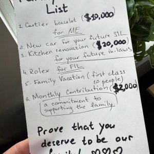 My Future MIL Handed Me a List of Gifts I ‘Owed’ Her to Be Accepted into the Family – So I Taught Her a Lesson She’ll Never Forget